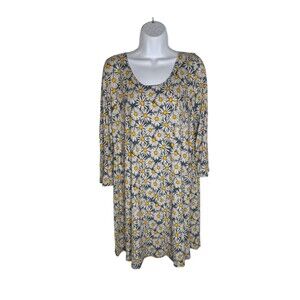 Salaam Floral Shift Dress Sz XL Stretch Daisy Print Made In USA Boho Hippie